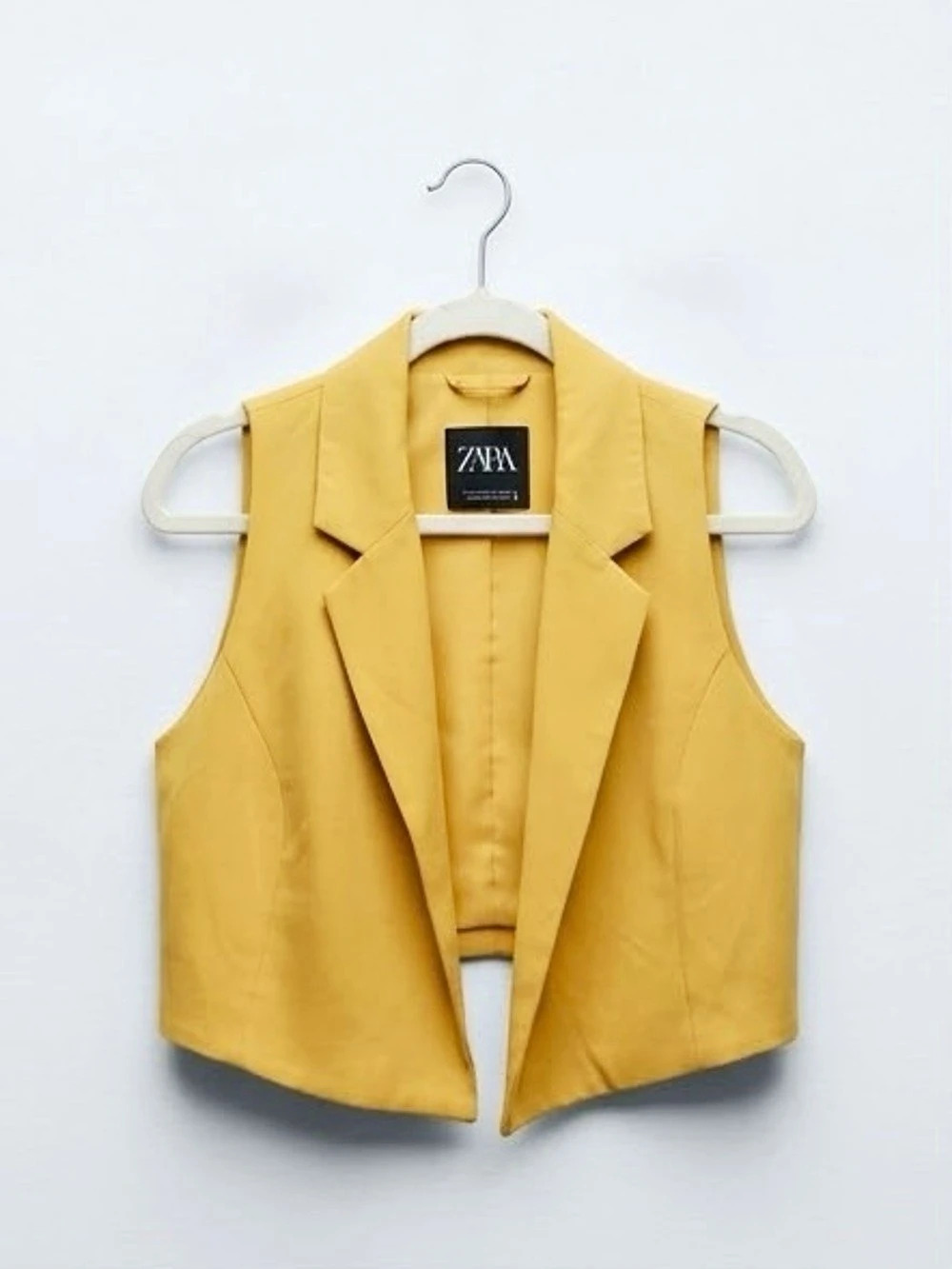 ZARA Cropped Waistcoat with Covered Buttons Yellow
